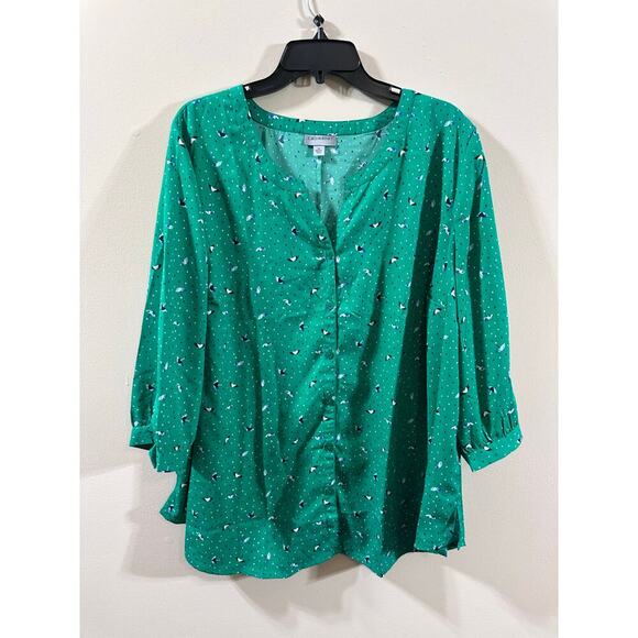 Catherines Green Umbrella Rain Button Top 1X Weather - Picture 1 of 11